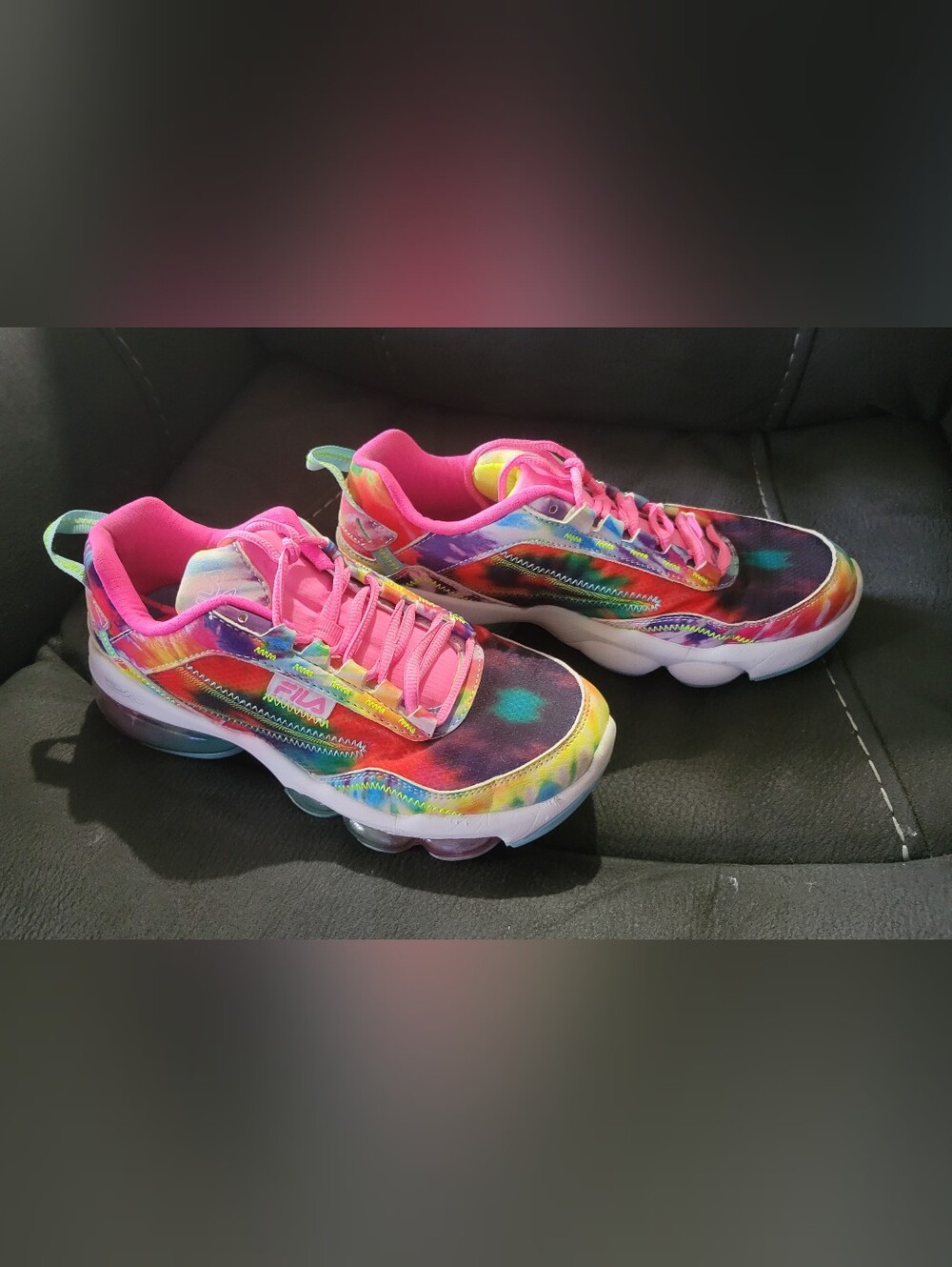 FILA- Women Multicolor Tie-Dye Sneakers with Pink Accents.